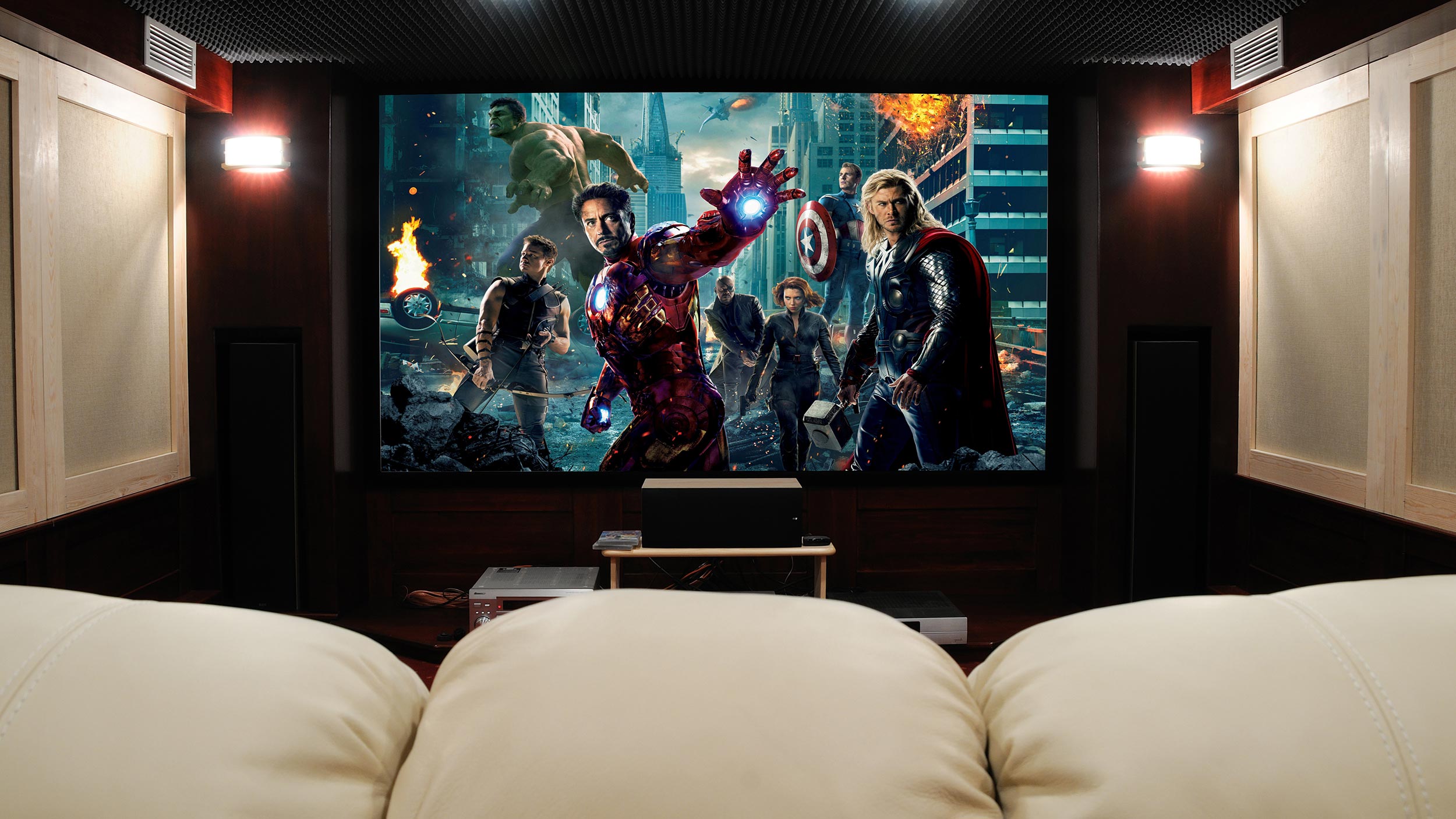 A sleek and modern kitchen interior with a marble island, minimalist cabinets, hanging globe lights, and floor-to-ceiling curtains, providing a luxurious and elegant cooking and dining environment.